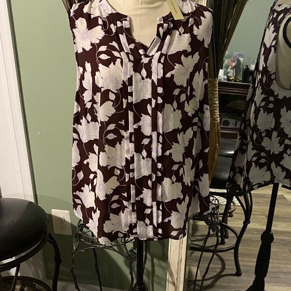 41 Hawthorn Sleeveless Floral Blouse - Maroon and Cream